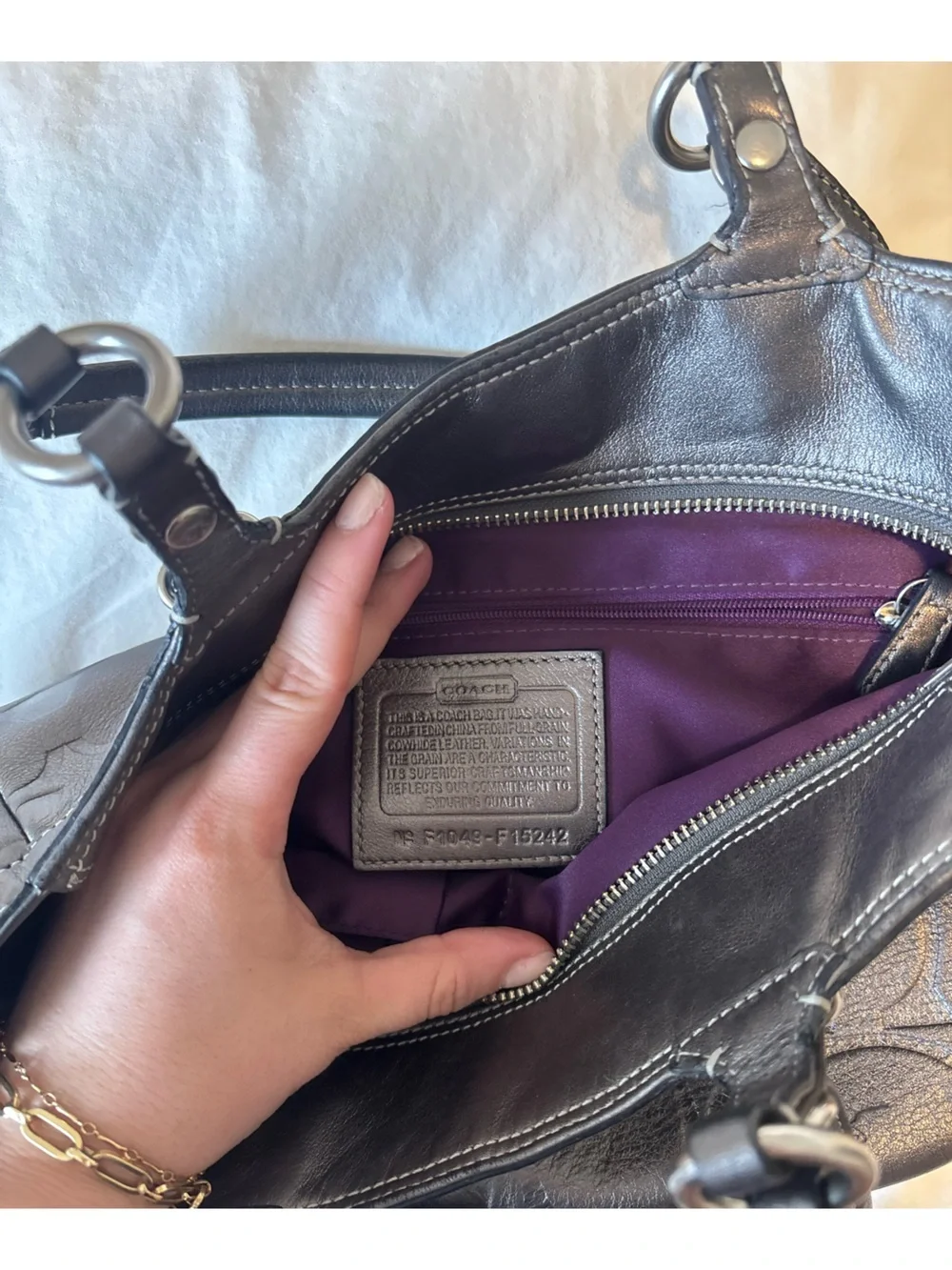 Coach Metallic Gunmetal Pebbled Signature Tote